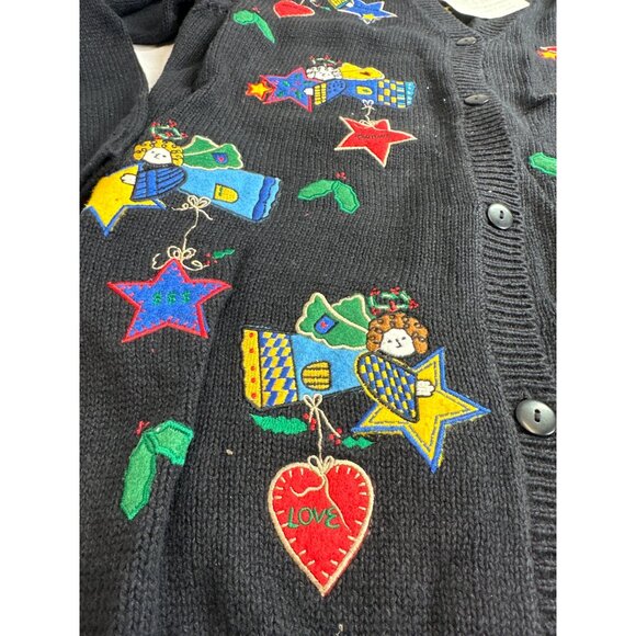 Vintage QVC Quacker Factory Womens Small Cardigan Sweater Good Wishes Angels - Picture 10 of 10